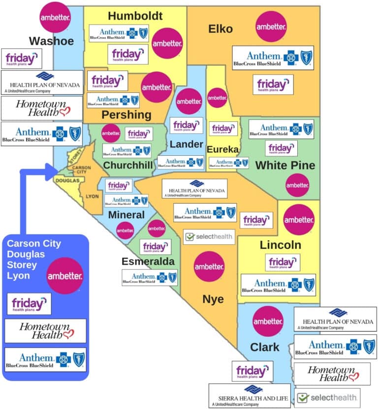 2021 Nevada Health Insurance Companies by County Map