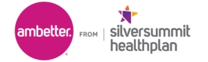 Pink circle with white letters inside spelling out ambetter. To the right says from SilverSummit health plan