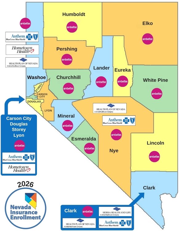 2026 Nevada OFF Exchange Health Insurance Carrier Coverage by County Map - mobile